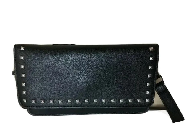 NWT INC Black Silver Studded Convertible Fanny Pack with adjustable belt