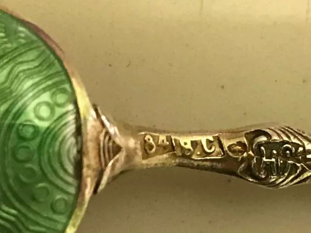 Semenov Russian Guilloche Enamel One Spoon Silver 84 Imperial Antiques Cloisonne