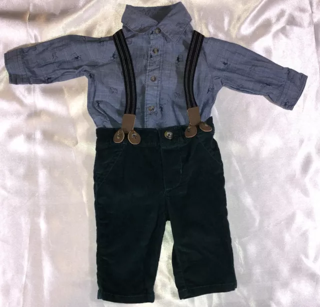 Just One You By Carters Baby Corduroy Pants Suspenders & ButtonUp Shirt Sz 3 Mth