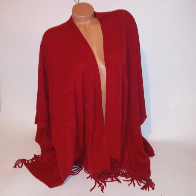 Covington Womens Sweater Cape Shawl Shrug Poncho One Size Red Fringe New