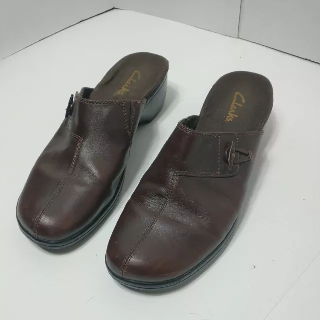 Clarks Women's Size 9M Brown Leather Slip On Clogs Mules 84560