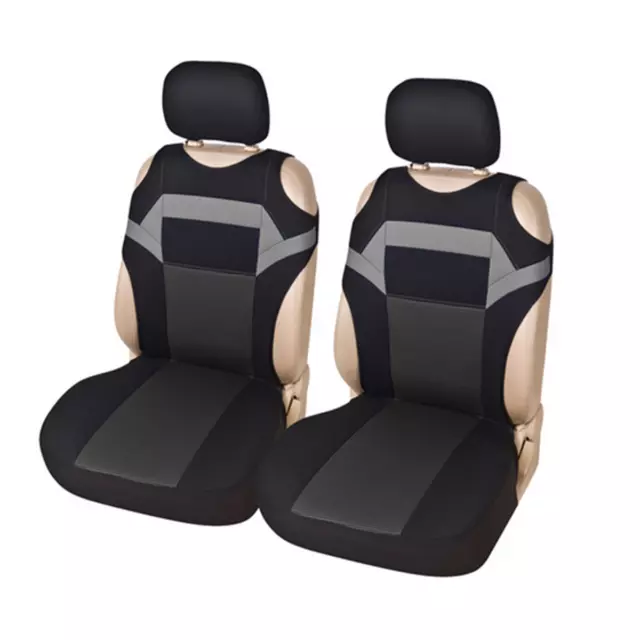 2 Black/Grey Front Vest T-Shirt Car Seat COvers Protector WIth Headrest Covers