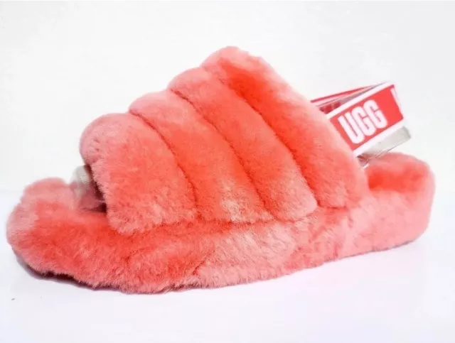 New UGG Soft Fluff Yeah Slide Slippers Women's Shoes Sandals Size 9 Coral