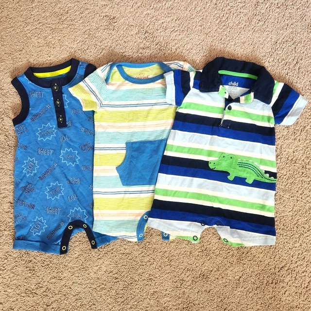 Baby Boy ROMPERS Size 0-3 Months Lot of 3 Cat & Jack One Piece Infant Clothes