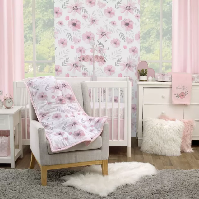 Pink 3 Piece Crib Bedding Set