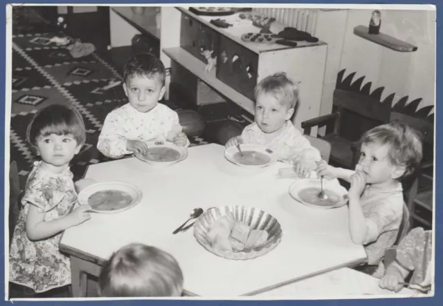 Beautiful Children Eating in Kindergarten Soviet Vintage Photo USSR
