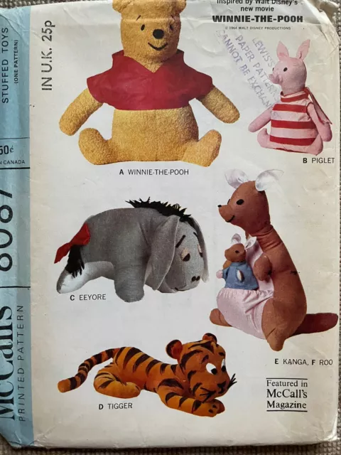 UNCUT VINTAGE 1960'S McCALLS 8087 TOYS SEWING PATTERN MISSING POOH PIECES