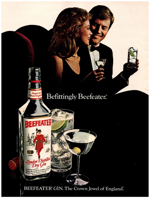 Beefeater London Distilled Dry Gin Crown Jewel of England Olive Print Ad 1984