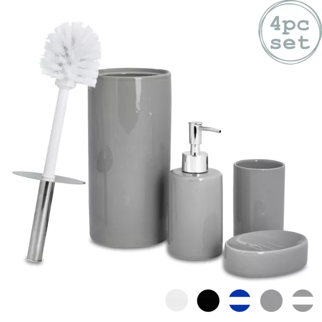 4 Piece Ceramic Bathroom Accessories Set Spa Sink Storage Tidy Grey