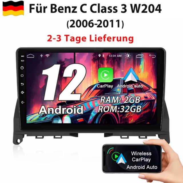 Carplay Für Benz C Class W204 S204 9"Android 12 Autoradio GPS NAVI WiFi BT 2+32G