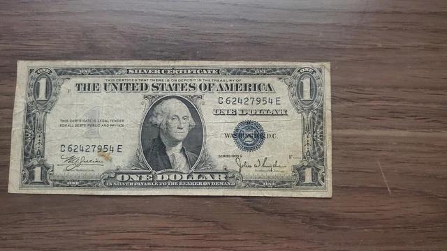 Series 1935 C One Dollar Bill Silver Certificate Blue Seal 