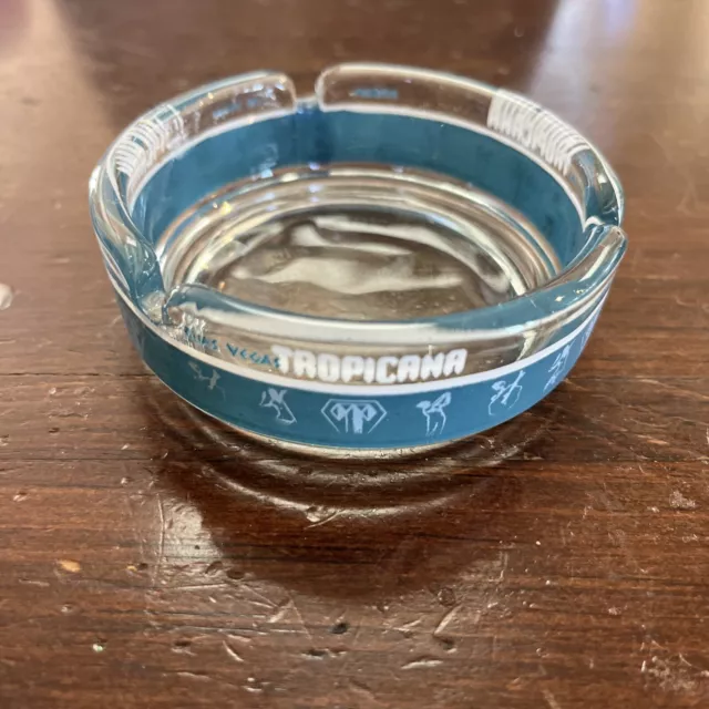 Tropicana Casino Ashtray Las Vegas Nevada Clear Glass with Blue Stripe Vintage