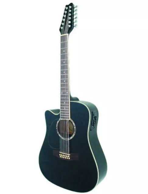 Guitare Electro-Acoustique 12 Cordes Noire Pour Gaucher