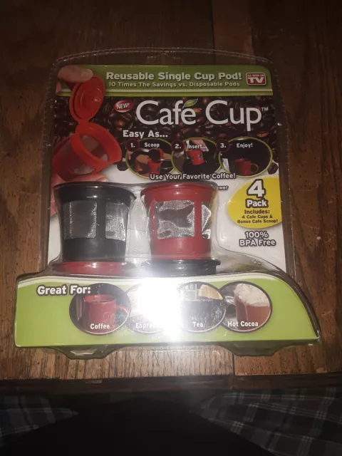 Cafe Cup 4 Pack As Seen on TV reusable single cup pods 100 % BPA free--NEW