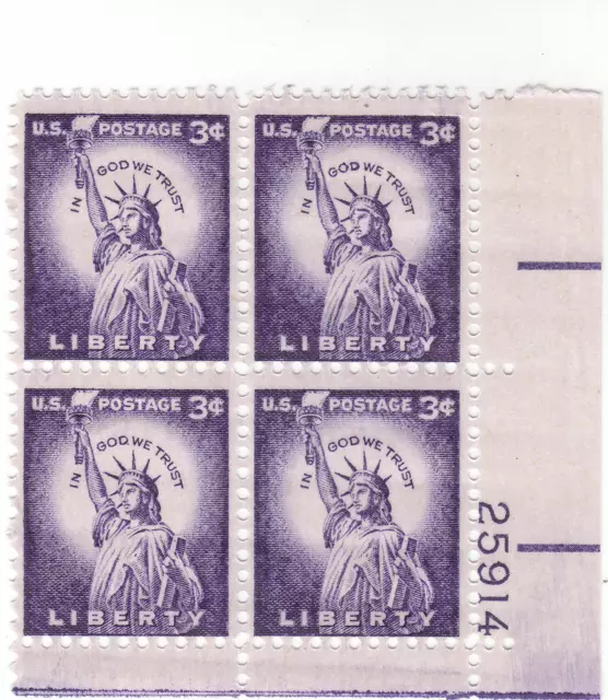 Scott # 1035 - 3c Deep Violet - Liberty Issue - plate block of 4 - MNH