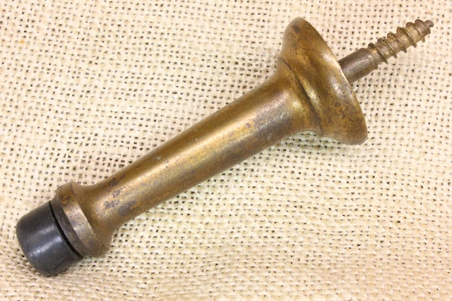 Old Farmhouse Door Stop Vintage Heavy Duty Brass on Cast Iron 3 1/4” New Bumper
