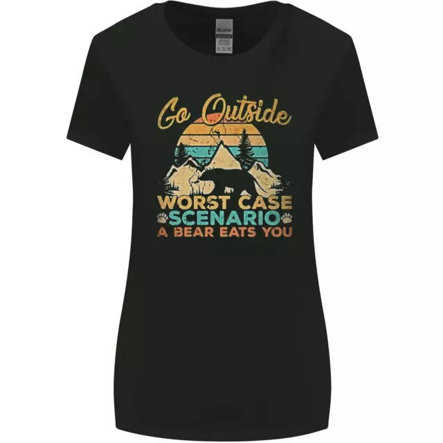 Go Outside Funny Camping Hiking Trekking Womens Wider Cut T-Shirt