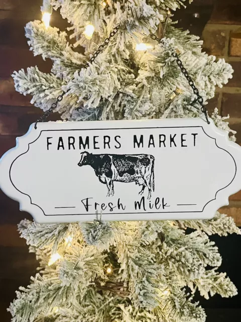 Farmers Market Fresh Milk Metal Hanging Sign Farmhouse Enamel NEW