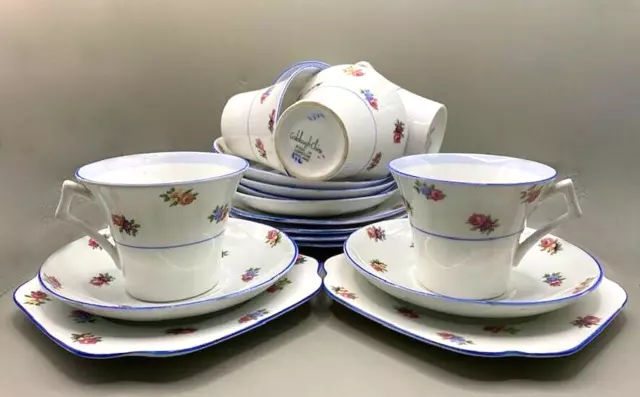 6 Art Deco Colclough Ditsy Roses Trios (Cup/Saucer/Side Plate) Ex. Cond.