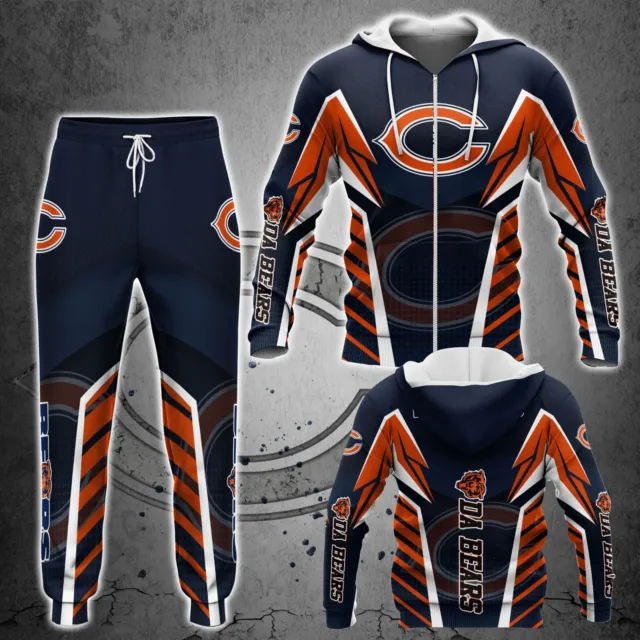 Chicago Bears Mens Hoodie Tracksuit Casual Sweatshirt Sweatpants Outfits Gift