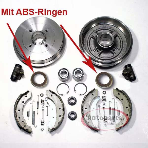 Bremstrommel 200 mm Backen Set mit ABS Ringe Radlager hinten für Opel Corsa C