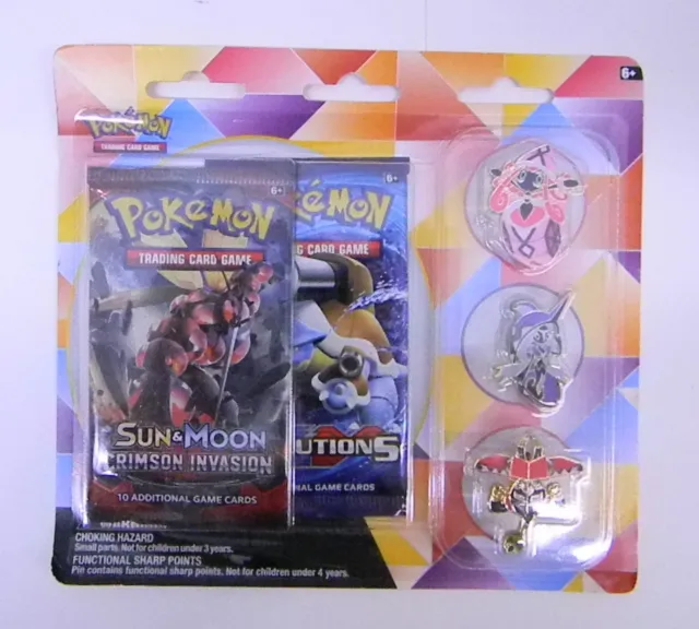 Pokemon XY Evolutions and Crimson Invasion 2 Booster Pack Blister Card Tapu Pins