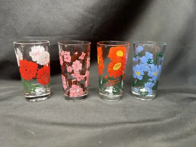 Vintage Boscul Peanut Butter Flower Glasses Drinking Glass 5” MCM Mixed Lot of 4