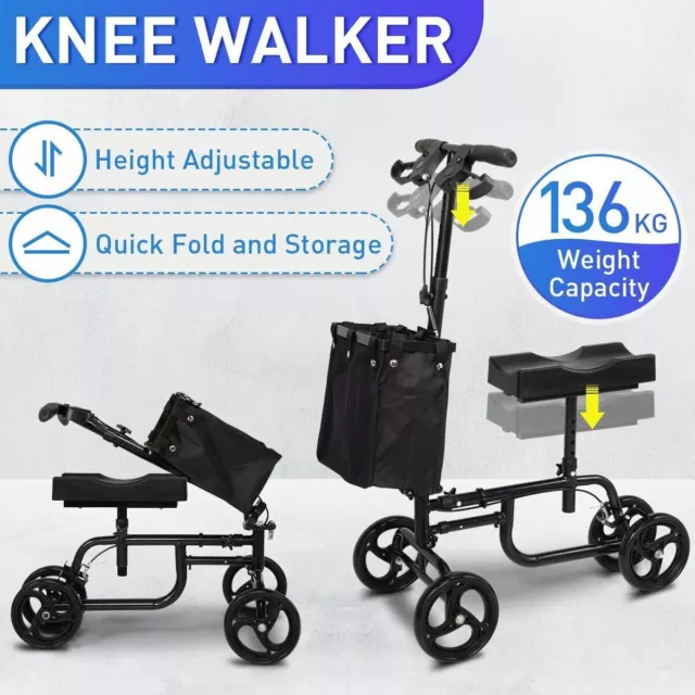 🚨Knee Walker Scooter Mobility Alternative Crutches Wheelchair Black Basket🚨
