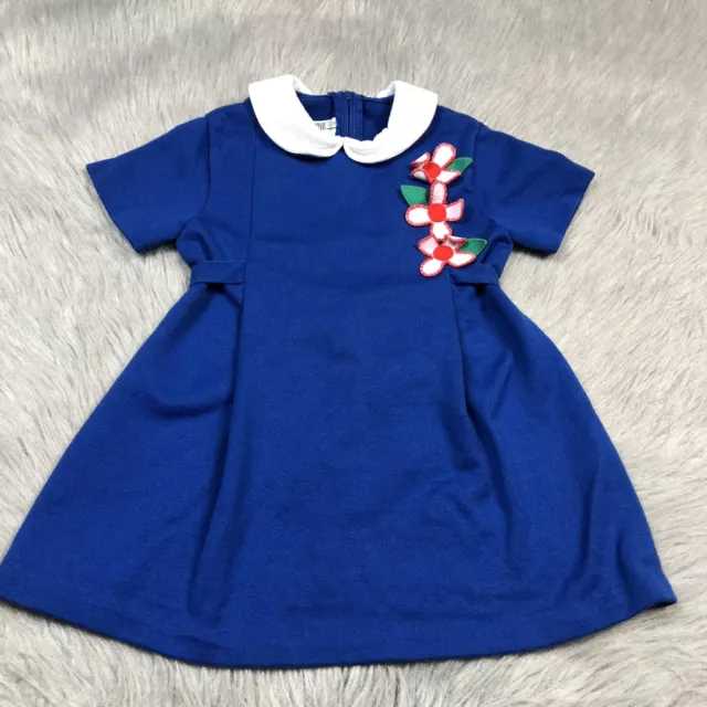 Vintage Toddler Girls Florence Eiseman Dress Blue Red White Floral
