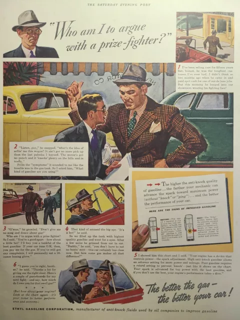 Ethyl Gasoline Corporation Anti-Knock Fluids Prize-Fighter Vintage Print Ad 1940