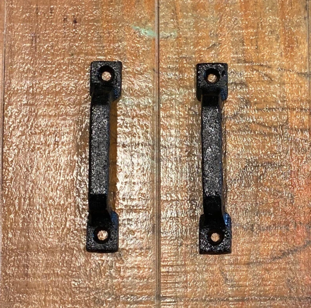 Pair of Rustic Cast Iron Drawer Pulls 2 Plain Primitive Handles Black 3.75" Long
