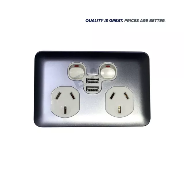 Dual USB Port Double 3 Pin Electrical Power Point Socket Outlet GPO Slim Wafer