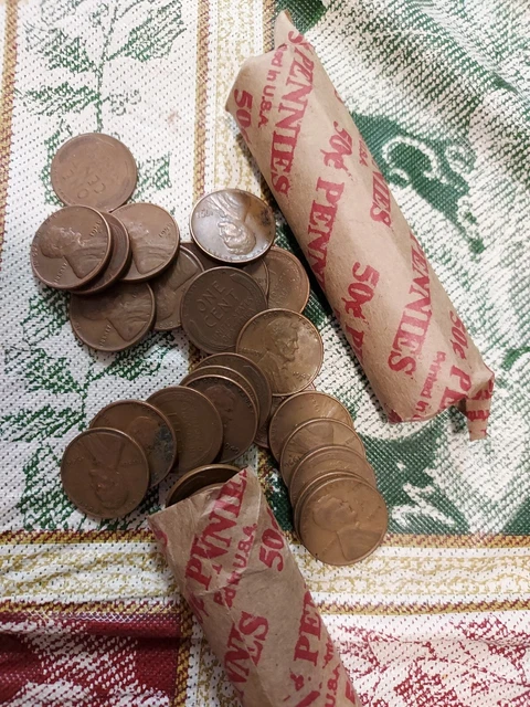 2 ROLLS OF WHEAT CENTS MIXED  DATES 1940s and 1950s