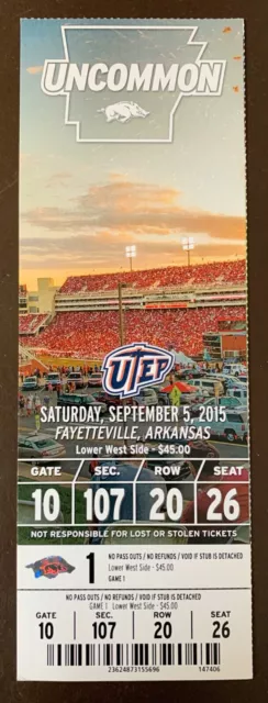 Arkansas Razorbacks 9/5/2015 NCAA football ticket stub vs UTEP