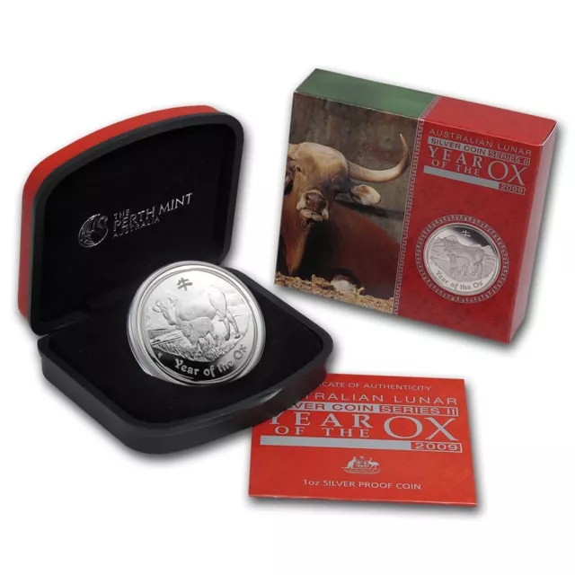 1 Unze 999 Silber - Lunar Ochse 2009 - Pp / Proof - Silbermünze - Silberbarren