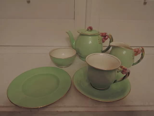 Vintage Royal Winton Green Tiger Lily Tea Set Teapot 6 Piece
