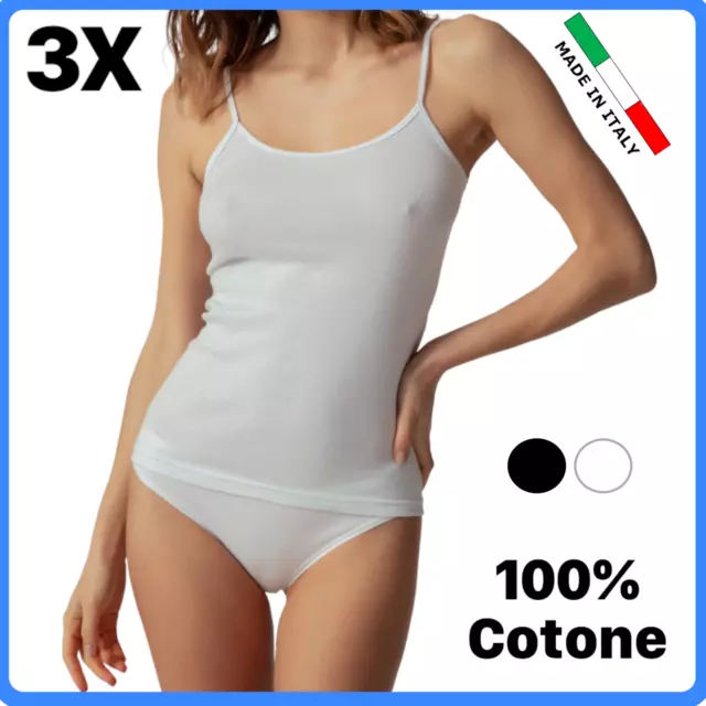 Set 3 Canottiera intima da donna COTONE Canotta spalla stretta spallina in top