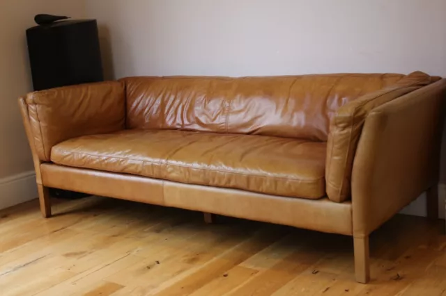 HALO Groucho 3 seater tan leather distressed sofa