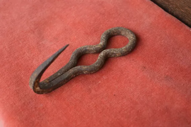 Old antique hook hand forged iron hook 19th century 2