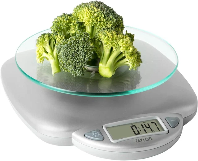 Taylor 3842 11Lb Digital Glass Top Household Kitchen Scale, Universal, Silver