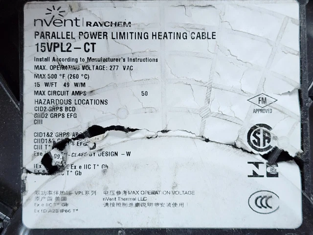 50' RAYCHEM XL-TRACE Edge Self-Regulating Heating Cable 5 Watts Foot  5XLE1CR $400.00 - PicClick