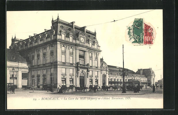 CPA Bordeaux, La Gare du Midi depart et l´Hotel Terminus