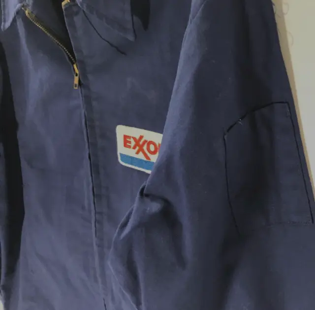 Exxon Vintage 80s 90s Unitog Gas Station Attendant Blue Full Zip Jacket 44R 3
