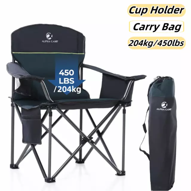 Oversized Folding Camping Chairs High Back Heavy Duty Padded Lawn Chair 204KG
