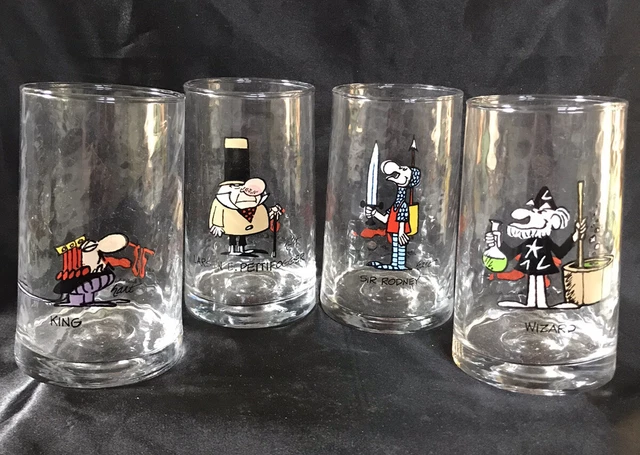 4 1983 Arby's Wizard of ID Glasses - King, Pettiefogger, Sir Rodney, The Wizard