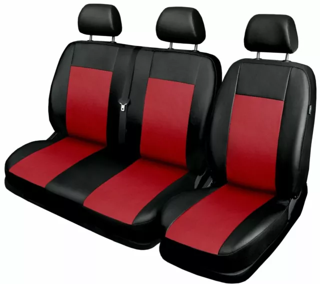 Adatto A per Peugeot Partner Bus Transporter Coprisedili Similpelle Nero Rosso