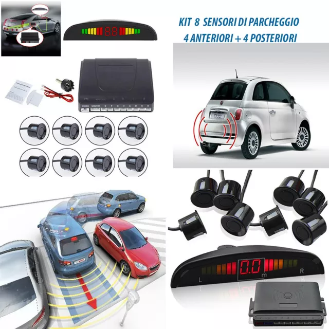Sensori Di Parcheggio Kit 8 Sensori Display Led Centralina Verniciabili 90013