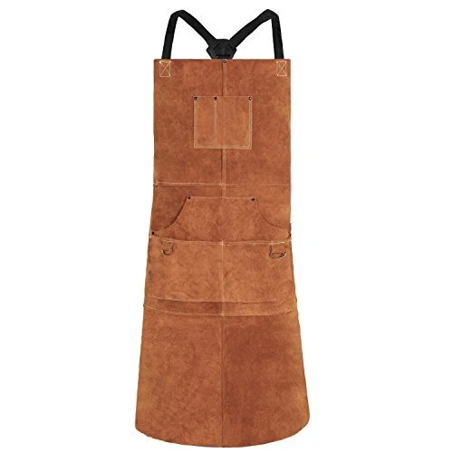Leather Welding Apron with 6 Pockets - Heat & Flame-Resistant Apron, 24'' X