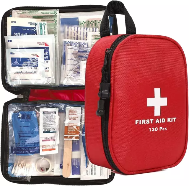 First Aid Kit 130Pcs Medical Travel Workplace Family Safety, Emergency Bag Box,