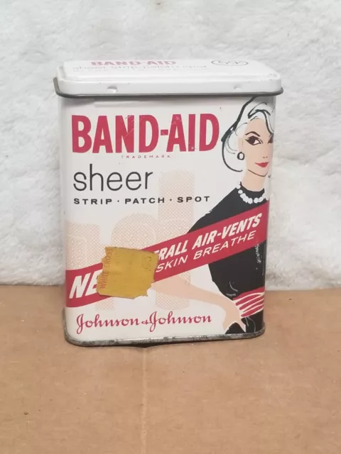 Vintage Johnson & Johnson Band-Aid Sheer Strips Tin Box w/Woman in Black Dress